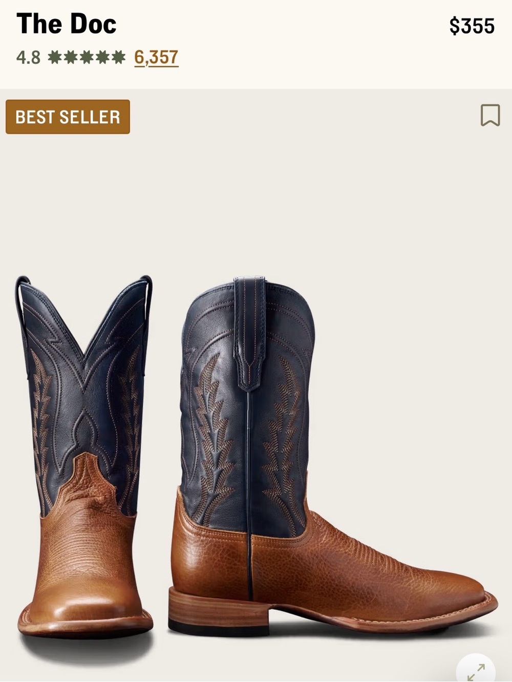 Tecovas The Doc Two-Tone Leather Western Boots — Brown & Navy